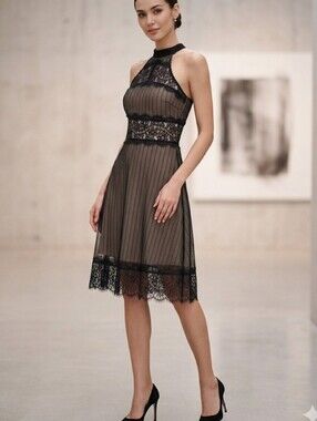 Keepsake Black Sheer Lace Overlay Halter Mini Dress Whimsy Goth Size M